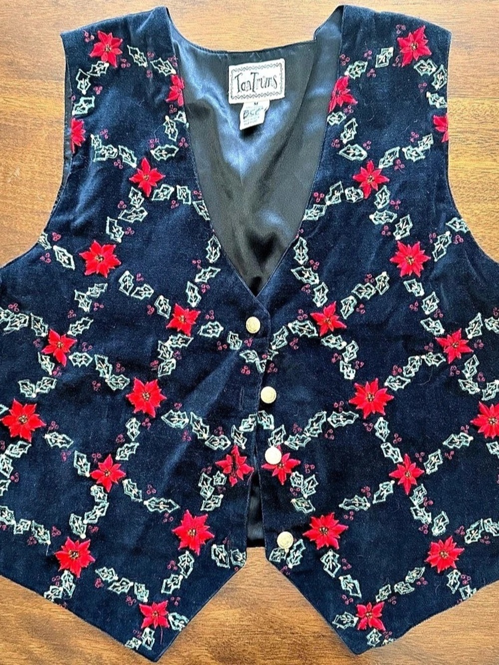 Tantrums Floral Velvet-Look Vest in Black/Blue & Red